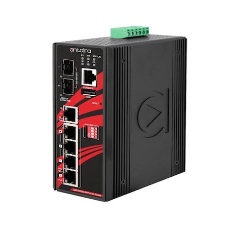 Antaira 7-Port Industrial Gigabit IEEE 802.3bt PoE+ Light Layer 3 Managed Ethernet Switch LMP-0702G-SFP-bt-24-T-V2